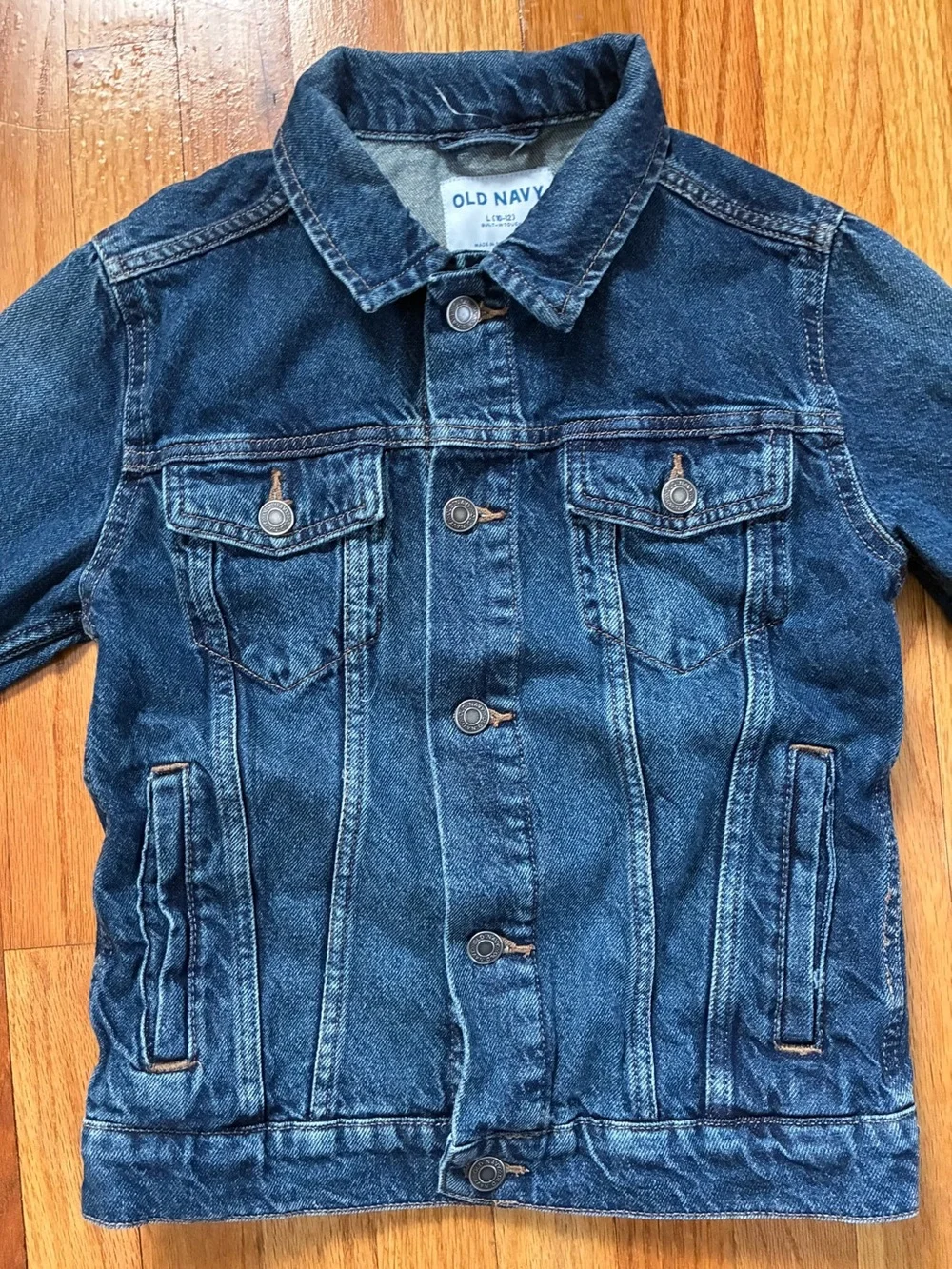 Old Navy Blue Denim Jacket Button Front Pockets Long Sleeve Kid’s Size L 10/12